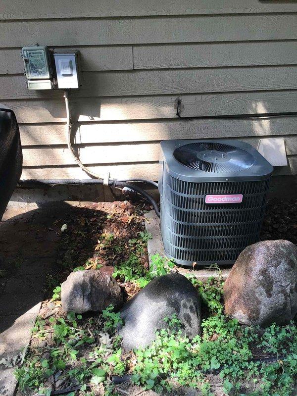 Completed scheduled AC tune-up and preventative maintenance on Amana HVAC system. Performed outdoor condenser coil cleaning, verified all electrical components and connections within manufacturer specifications, and confirmed proper system operation. Inspected air filter condition and determined adequate remaining service life before replacement required.