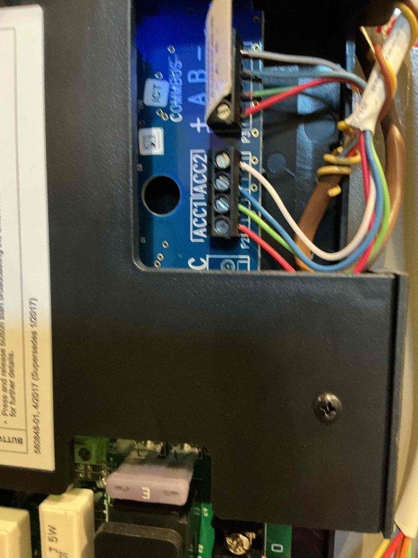 Replaced existing thermostat with new Lennox S40 smart thermostat connected to SmartHub system under full warranty coverage. Initial installation completed with thermostat mounted and wired to control board, however communication error detected between thermostat and SmartHub requiring troubleshooting and rescheduling. Assisted with initial setup and programming of temperature settings, left equipment on-site for completion of SmartHub connectivity during follow-up appointment.