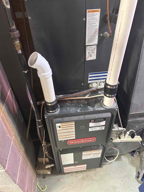 Performed comprehensive cooling maintenance on 9-year-old Goodman HVAC system as part of Family Rewards preventative maintenance agreement. Cleaned routine components, replaced air filter, and conducted complete operational testing of both outdoor condensing unit and indoor air handler. System evaluated and confirmed to be cooling properly with no issues identified.