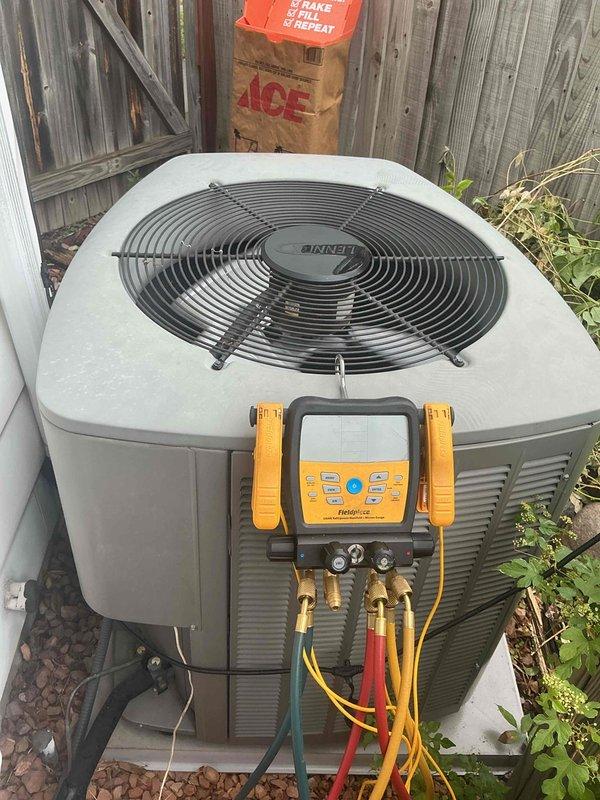 Installed customer-supplied Ecobee smart thermostat, configured WiFi connectivity, and verified proper operation through the mobile application. Performed outdoor condenser coil cleaning and replaced failed capacitor to restore system functionality. Completed Xcel Energy rebate documentation for the thermostat installation and confirmed the air conditioning system is operating within normal parameters.