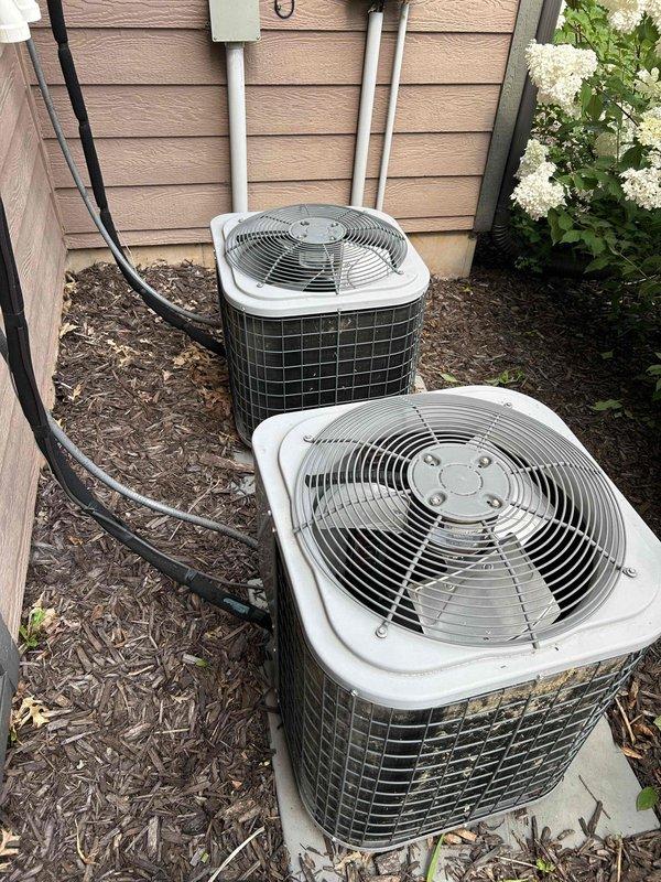 Completed annual cooling maintenance on three systems: two outdoor air conditioning condenser units and one mini-split system. Performed comprehensive tune-up procedures on all equipment, including inspection of condenser coils, refrigerant lines, electrical connections, and fan operation. Hosed down outdoor units to remove debris and ensure proper airflow. All systems tested and confirmed to be cooling properly with no deficiencies noted at time of service.