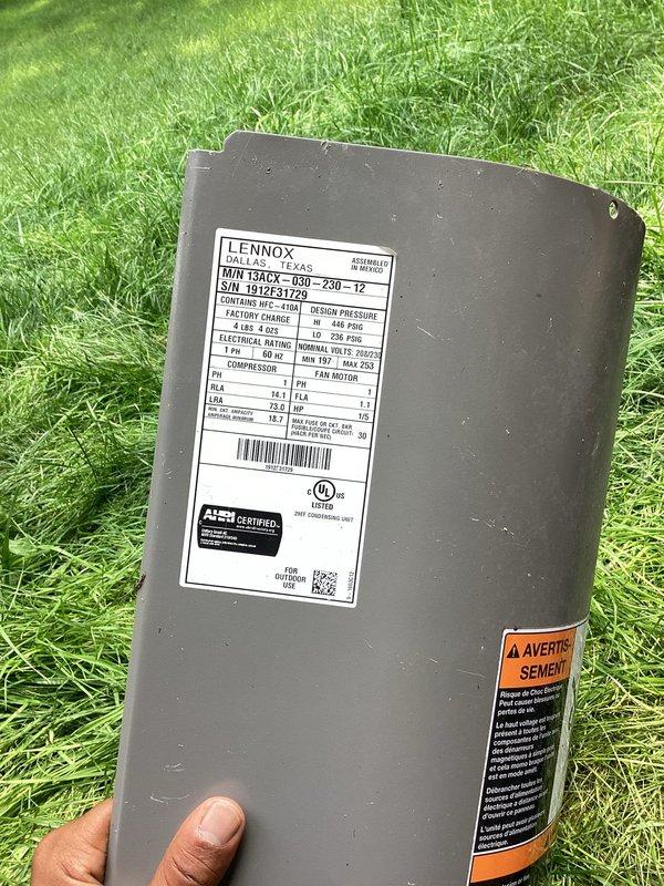 Responded to no-cool complaint on 12-year-old Lennox air conditioning system (Model 13ACXN060-230-12). Upon inspection, found restricted airflow due to dirty air filter and diagnosed system low on refrigerant charge. Replaced filter and identified refrigerant leak requiring further service. During evaluation, discovered original furnace unit still in operation, presenting potential safety and efficiency concerns. Documented equipment conditions with photographs and scheduled follow-up estimate for complete system replacement of both aging furnace and air conditioning units.