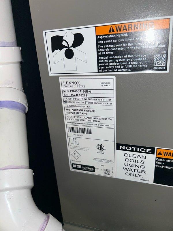 Responded to emergency service call regarding reported burning smell and skin irritation near Lennox furnace system installed one year prior. Conducted comprehensive safety inspection of furnace and evaporator coil with no visual signs of burning or scorching detected. Performed gas leak detection testing on all joints, connections, and PVC venting using calibrated gas detector with negative results confirmed. Verified return and supply air temperatures within normal operating parameters. Discovered air filter installed backwards, corrected orientation and cleaned filter media. Traced odor source to adjacent water heater during heating cycle, confirmed safe operation. System cleared for continued operation with recommendation for annual preventive maintenance service.