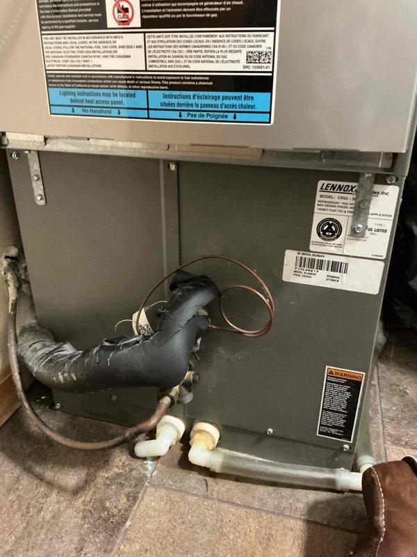 Returned to complete comprehensive leak search on 8-year-old Lennox AC system following dye insertion during previous visit. Performed thorough inspection of condenser coil, evaporator coil, all braze joints, service valves, filter drier connections, and TXV connections using UV light detection method with no evidence of active refrigerant leak found. System operating within normal parameters and cooling as designed; advised customer to monitor performance and contact for service if cooling issues develop, as possible transient Schrader core issue may have self-resolved during previous charging procedure.