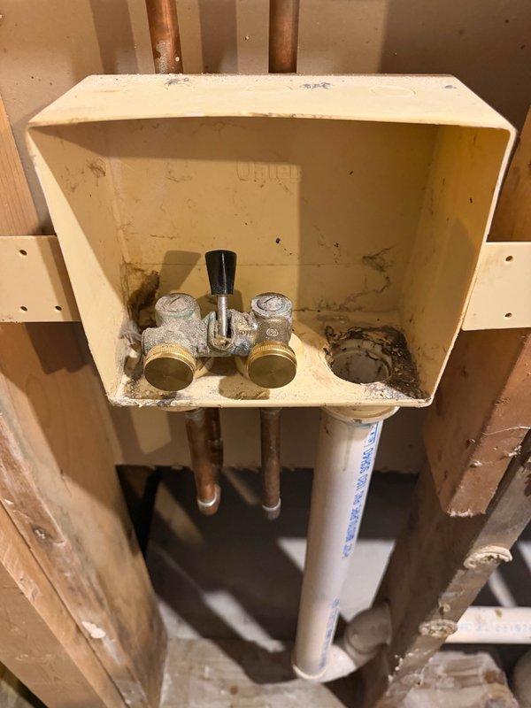 Responded to insurance claim for washing machine water leak. Initial inspection revealed supply line installed without washer, causing massive leak behind unit. Removed both supply lines, installed two new washers, and temporarily capped washing machine valve to allow water restoration company safe access to work area. Return visit completed full reconnection of washing machine with properly installed washers in both supply lines. Tested system under pressure with valve open—no leaks detected. Issue resolved.