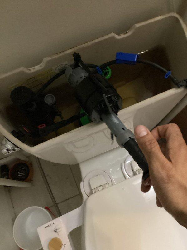 Responded to a toilet leak originating from the tank area. Upon inspection, identified two primary issues causing the water leak: a malfunctioning flush valve and a deteriorated tank-to-bowl gasket. Removed the old gasket and replaced it with a new seal to prevent water seepage between the tank and bowl connection. Installed a new flush valve assembly to restore proper flushing operation and eliminate internal leakage. Tested the toilet after repairs to confirm proper fill cycle, flush function, and verify all leaks were resolved.
