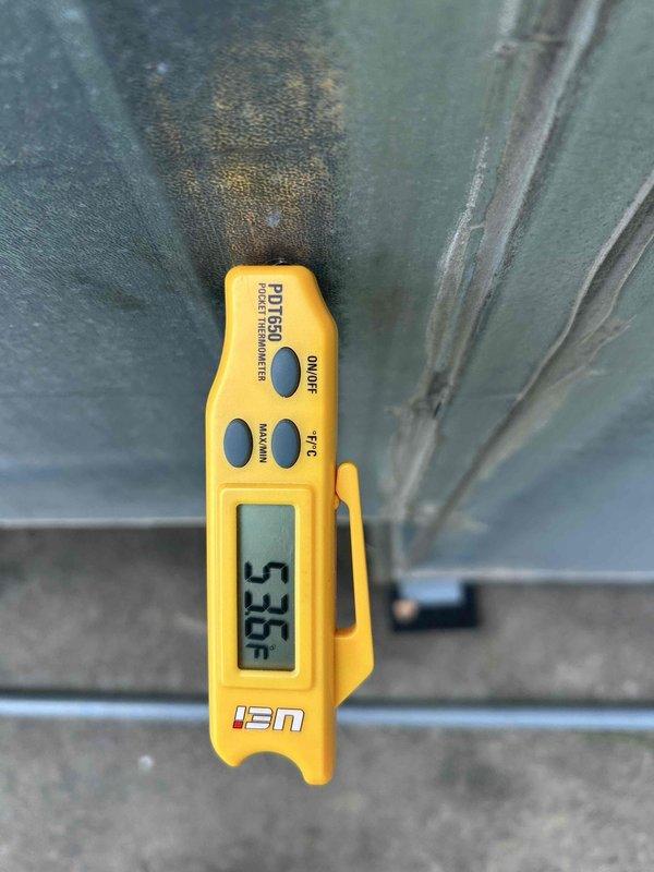 Responded to callback for burning smell and no cooling complaint on warehouse A/C system following recent belt and filter replacement. Upon arrival, thoroughly inspected electrical connections, belt tension and alignment, and all mechanical components. Started unit and monitored operation for 20 minutes. System operated normally with proper cooling performance verified at 33.5°F supply air temperature and 117.3°F return air temperature. No burning odor detected during inspection or operation. All components functioning within normal parameters. Advised to monitor system and contact if issues recur.