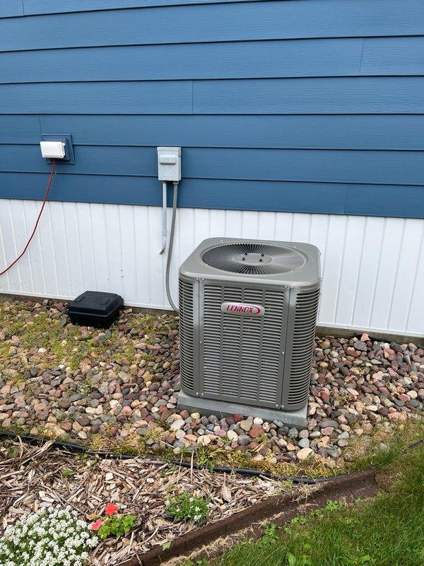 Performed comprehensive AC tune-up on Lennox unit. Upon inspection, found dual-run capacitor (35/5 MFD) testing out of specification on hermetic side, reading 33.3 microfarads. Air filter was found dirty and required attention, while blower assembly and evaporator coil were clean. Conducted operational testing with 15-minute runtime, confirming proper system function with 15-17 degree temperature differential across the coil. All other components tested within manufacturer specifications. Provided findings and recommended capacitor replacement; estimate to be sent per homeowner request.