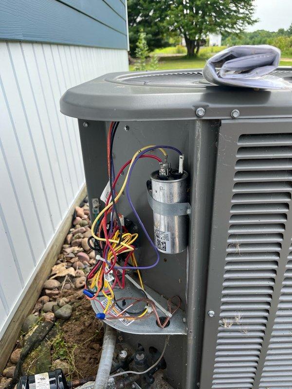 Performed comprehensive AC tune-up on Lennox unit. Upon inspection, found dual-run capacitor (35/5 MFD) testing out of specification on hermetic side, reading 33.3 microfarads. Air filter was found dirty and required attention, while blower assembly and evaporator coil were clean. Conducted operational testing with 15-minute runtime, confirming proper system function with 15-17 degree temperature differential across the coil. All other components tested within manufacturer specifications. Provided findings and recommended capacitor replacement; estimate to be sent per homeowner request.