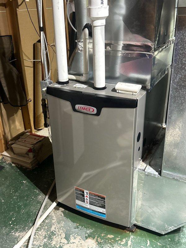 Responded to no cooling complaint on 10-year-old Lennox system. Performed diagnostic evaluation of outdoor condensing unit and indoor furnace. System found to be low on R22 refrigerant, resulting in inadequate cooling capacity. Due to age of equipment and R22 refrigerant type being phased out, customer was advised to consult with comfort advisor regarding repair versus replacement options given the increasing cost and limited availability of R22 refrigerant.