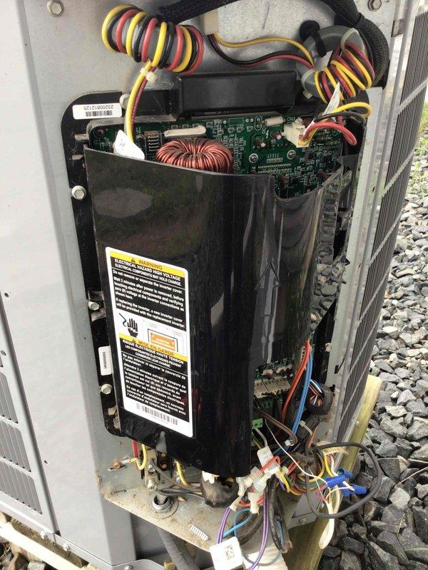 Responded to no cooling complaint on 5-year-old air conditioning system displaying fault code 179 for outdoor unit communication failure. Upon arrival, confirmed outdoor unit was completely inoperative with no low voltage present. Performed diagnostic testing on both indoor and outdoor units to isolate the issue. Testing revealed the outdoor unit's control board/inverter module had failed, preventing proper communication and power distribution to the compressor and fan motor. Removed access panel, disconnected all wiring harnesses from the defective board, and removed the failed component. Installed new outdoor unit control board/inverter, reconnected all electrical connections including low voltage communication wiring and high voltage power leads, and secured the board properly within the housing. Verified all wire terminations were tight and properly seated. Restored power to the system and tested operation. Confirmed outdoor unit now communicates properly with indoor unit, compress