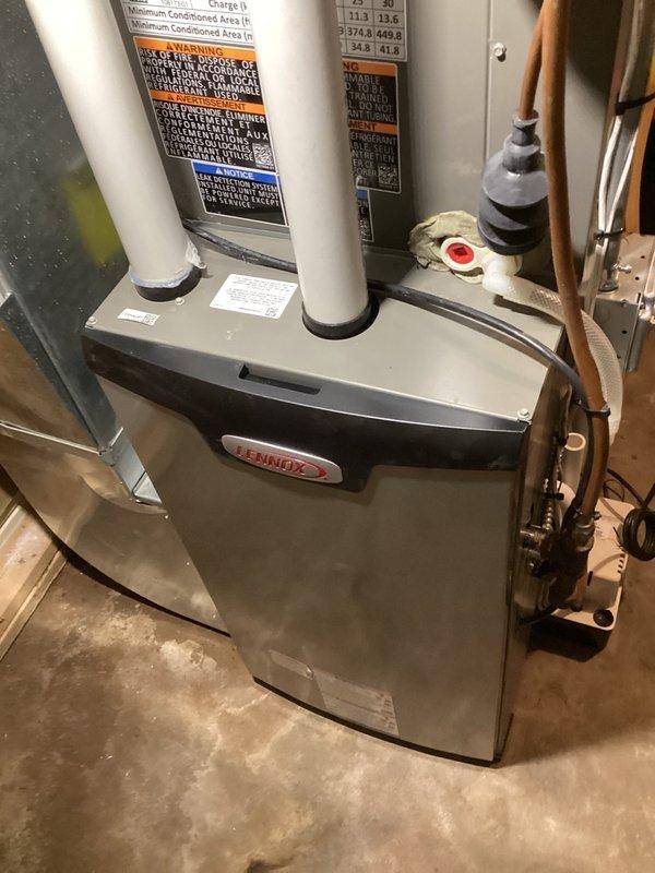 Replaced defective A2L sensor on evaporator coil under parts and labor warranty. Upon arrival, accessed indoor unit and located failed sensor on evaporator coil assembly. Removed old A2L sensor and installed new sensor from stock inventory. Reconnected sensor wiring and secured all connections. Cycled system through complete operational sequence and verified proper blower motor speeds across all stages. Monitored system for error codes and confirmed no fault messages present. Verified evaporator coil operation and proper refrigerant flow through liquid line. System restored to normal operation with all safety sensors functioning correctly.