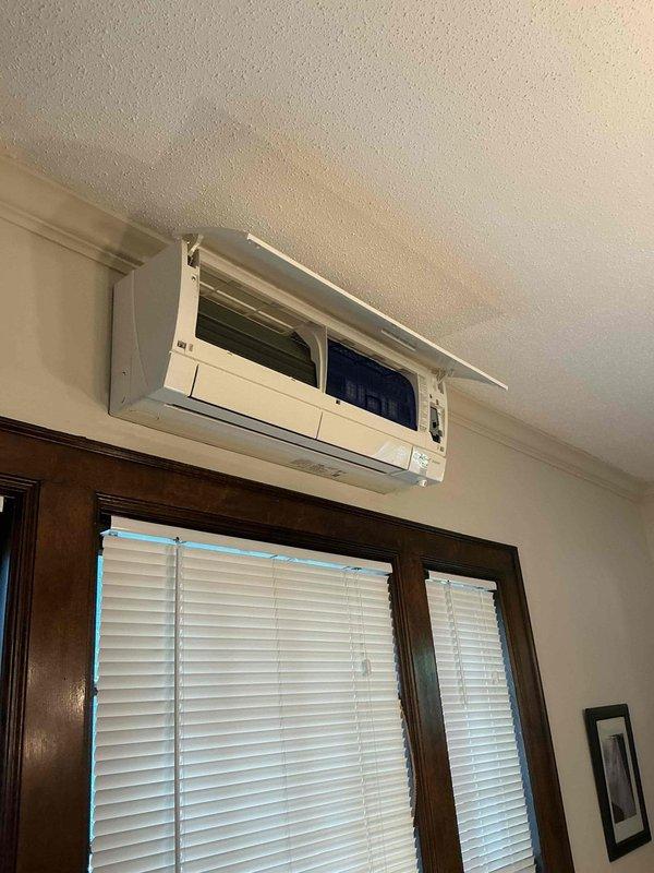 Responded to service call for leaking mini-split condensate drain line. Upon inspection, identified failed connection at drain line causing water leakage. Replaced defective condensate drain line assembly on indoor wall-mounted air handler unit. Secured all connections, applied proper insulation to prevent future condensation issues, and performed operational test to verify proper drainage and system function. Unit tested successfully with no leaks detected.