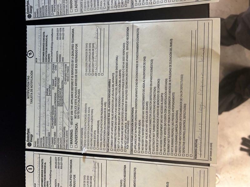 Responded to gas utility shutoff due to multiple leaks identified on residential gas supply lines. Located and repaired leaks at union fitting, elbow joint, shut-off valve, and drip leg as marked by gas company. Performed pressure testing on all repaired connections to verify system integrity and confirm leak-free operation before restoration of gas service.