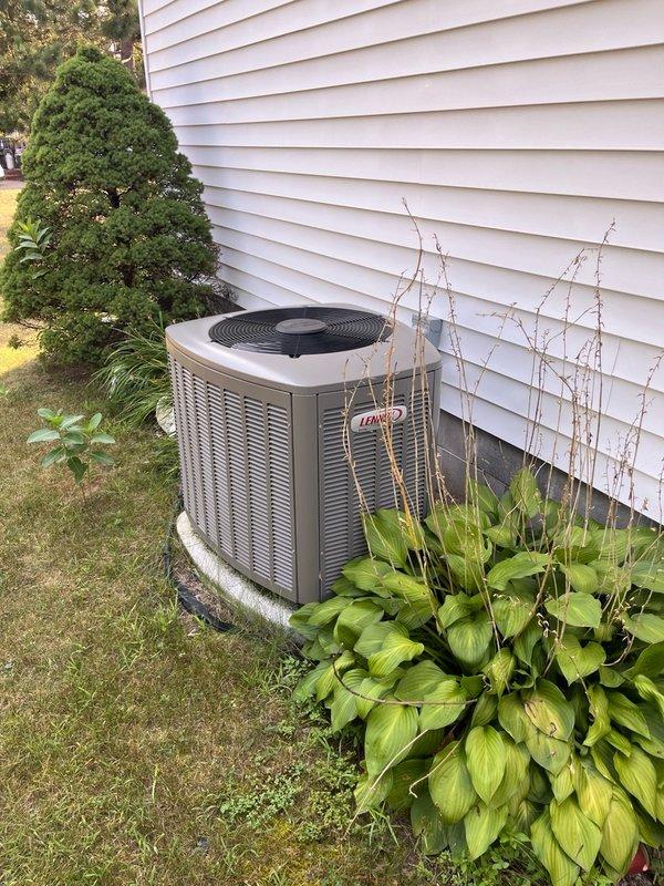 Completed comprehensive AC tune-up and maintenance inspection in response to concerns about nighttime noise from outdoor unit. Replaced dirty air filter, verified blower and evaporator coil cleanliness, confirmed proper condensate drainage, and performed routine electrical inspection on outdoor unit with all readings within manufacturer specifications. System tested for 15 minutes with normal operation confirmed, achieving over 23° temperature differential across the coil, and outdoor unit operating quietly with no abnormal sounds detected.