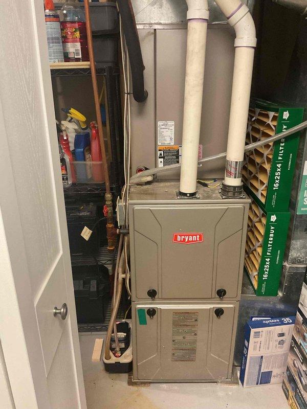 Completed seasonal air conditioning tune-up on 14-year-old Bryant HVAC system as part of preventative maintenance agreement. System inspection revealed no operational issues; replaced dirty air filter and advised homeowner to increase filter change frequency for optimal system performance and efficiency.