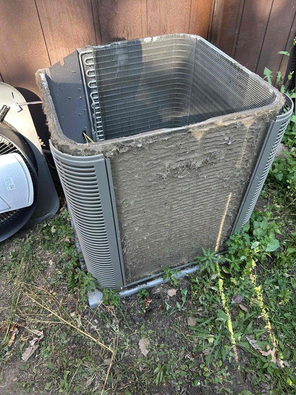 Completed comprehensive AC tune-up on 2-year-old Lennox system per customer concern that air doesn't feel as cold as expected. Performed full maintenance inspection on outdoor condenser unit, which showed significant dirt and debris accumulation on exterior surfaces, louvers, and coils from extended outdoor exposure. Thoroughly cleaned condenser coils and exterior components to restore proper airflow and heat transfer efficiency. Inspected indoor furnace unit and associated ductwork in mechanical room, verified all connections and venting systems. Tested system operation and confirmed unit is now functioning properly with improved cooling performance following cleaning and maintenance procedures.