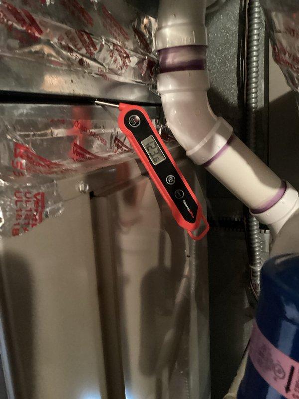 Completed scheduled heating maintenance on 10-year-old Bryant HVAC system. Performed comprehensive tune-up inspection with no issues identified. Verified Bryant Evolution Connex thermostat operation at 75°F setpoint and tested system diagnostics at condensate drain line using digital measurement tools to confirm proper operation and drainage function.