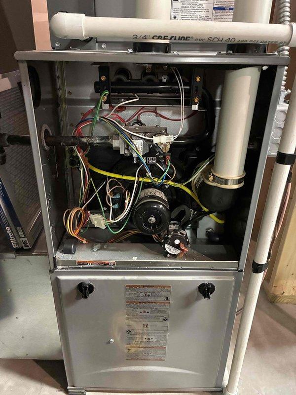 Completed preventive maintenance on residential furnace system per maintenance agreement. Performed comprehensive inspection of all mechanical and electrical components, including blower motor assembly, control boards, wiring connections, and PVC condensate drainage system. Cleaned routine components, verified all operational parameters within manufacturer specifications, and confirmed proper system operation with no deficiencies noted.