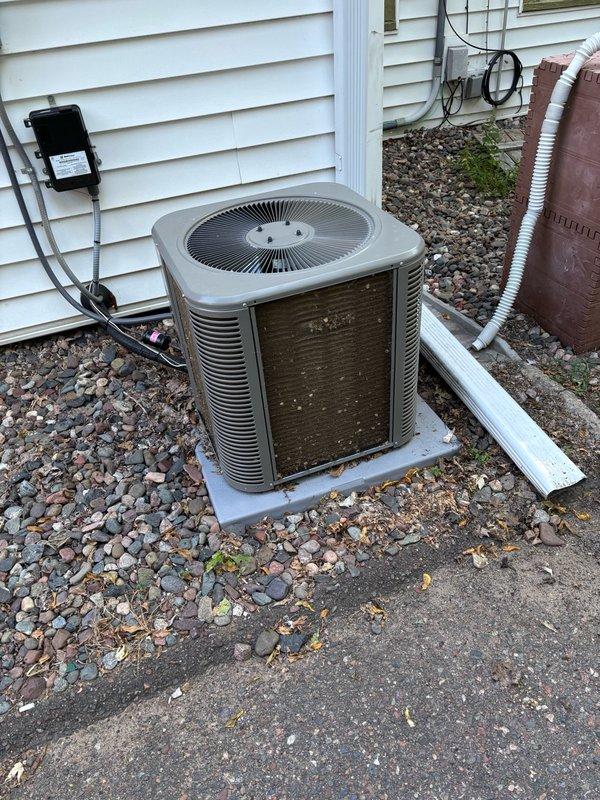 Performed comprehensive cooling maintenance on a Lennox air conditioner installed approximately one year ago. Tested the dual run capacitor rated at 35/5 µF, which measured 35.1/5 µF and is operating within acceptable parameters. Verified refrigerant charge levels are correct with no adjustments needed.

Cleaned heavily debris-packed condenser coil using soap and water to restore proper airflow and heat transfer efficiency. Replaced the 25 x 20 x 1 air filter with a new unit. Conducted operational testing of the complete system to verify proper cooling performance.

All components are functioning as designed and the system is cooling effectively. Unit is ready for continued service.