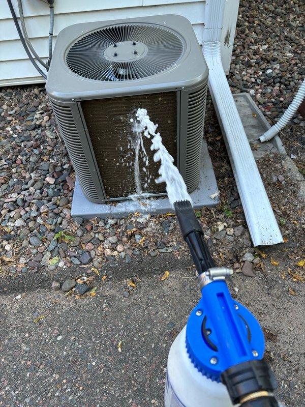Performed comprehensive cooling maintenance on a Lennox air conditioner installed approximately one year ago. Tested the dual run capacitor rated at 35/5 µF, which measured 35.1/5 µF and is operating within acceptable parameters. Verified refrigerant charge levels are correct with no adjustments needed.

Cleaned heavily debris-packed condenser coil using soap and water to restore proper airflow and heat transfer efficiency. Replaced the 25 x 20 x 1 air filter with a new unit. Conducted operational testing of the complete system to verify proper cooling performance.

All components are functioning as designed and the system is cooling effectively. Unit is ready for continued service.