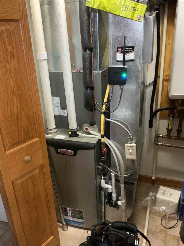 Completed comprehensive furnace and air conditioning tune-up for non-member residential system. Performed thorough furnace inspection including flame sensor cleaning and condensate drain verification to ensure proper operation. Inspected blower wheel, which was found clean and clear of debris. Conducted electrical component testing on indoor unit with all readings within manufacturer specifications. Advised homeowner that air filter requires replacement due to excessive dirt accumulation.

Proceeded to outdoor condensing unit where access panels were removed for complete service. Pressure washed condenser coils to remove dirt and debris, restoring proper heat transfer efficiency. Tested all electrical connections and components at outdoor unit, confirming proper operation and safe connections.

Performed operational testing of both systems under load conditions. Furnace startup and run cycle completed successfully with temperature rise measured at 55°F across heat exchanger, indicating