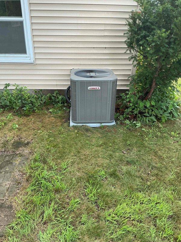 Completed annual air conditioning tune-up on 3-year-old Lennox condenser unit as part of maintenance agreement. Performed comprehensive inspection and preventive maintenance procedures per manufacturer specifications, including cleaning condenser coils, checking refrigerant levels, testing electrical components, and verifying proper system operation. Unit found to be in good working condition with no deficiencies noted.