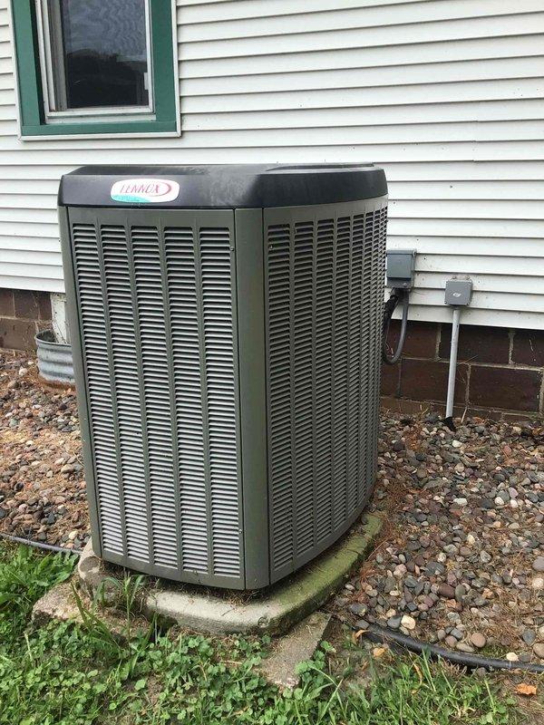 Completed annual AC maintenance tune-up on Lennox condensing unit. System tested and confirmed operating properly with all functions within normal parameters. Inspected air filter and noted moderate dirt accumulation; recommended replacement in near future to maintain optimal airflow and efficiency.