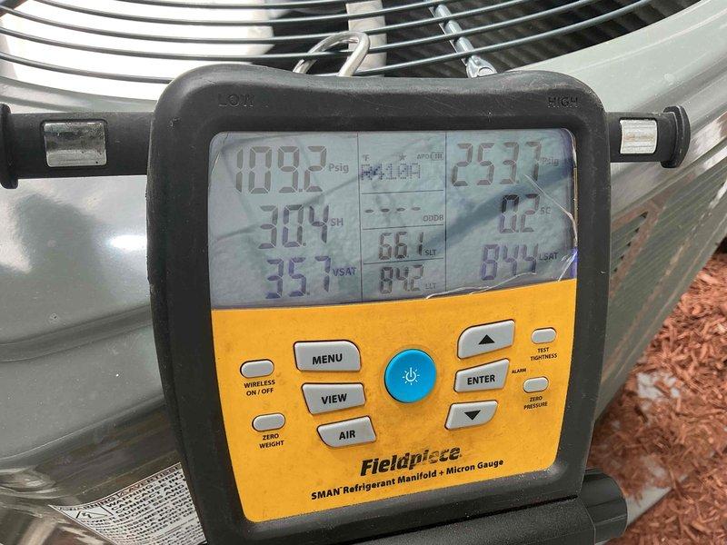Completed annual cooling maintenance on 6-year-old Trane high velocity attic system. Performed comprehensive tune-up including refrigerant level verification, component testing, and operational assessment. All components tested within manufacturer specifications, refrigerant charge confirmed at proper levels, and system found to be fully operational with no deficiencies noted.