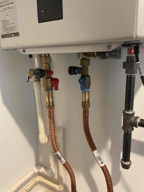 Performed routine maintenance flush on tankless water heater unit using clean equipment and proper procedures. Successfully completed descaling process through isolation valves with fresh cleaning solution, ensuring optimal heat exchanger performance and system efficiency. Unit tested and confirmed operating within normal parameters upon completion.