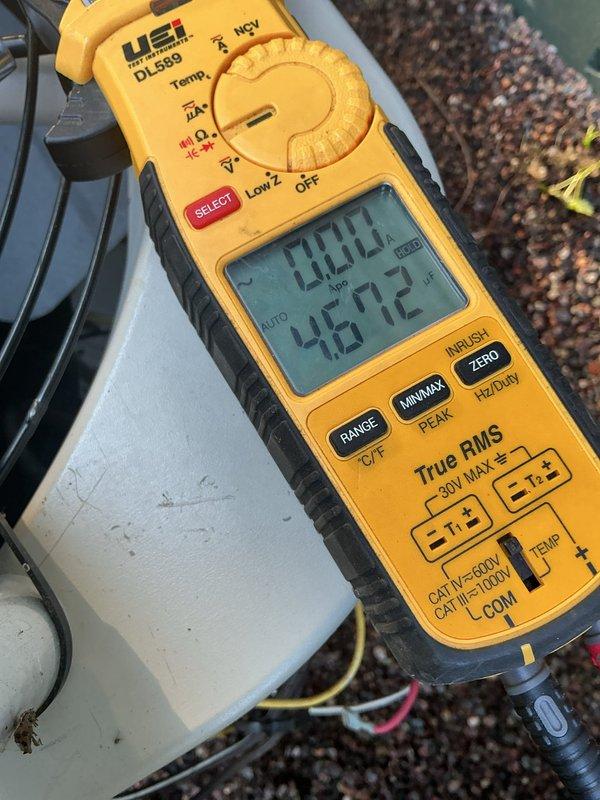 Responded to no cooling complaint on 21-year-old air conditioning system. Upon inspection, discovered deteriorated wiring to compressor contactor had failed, preventing compressor operation. Repaired damaged wiring and restored power to compressor. Verified system operation with amperage readings showing compressor drawing 28.92 amps, confirming proper electrical function. System restored to cooling operation.