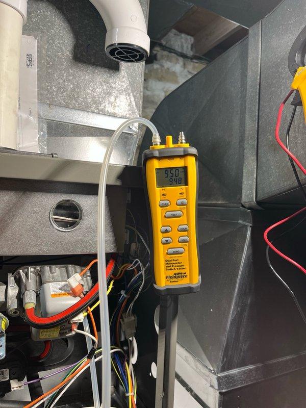 Completed comprehensive furnace tune-up with no customer concerns reported upon arrival. Inspection revealed filter in clean condition, blower assembly clean and properly balanced, and all routine lines and electrical connections within manufacturer specifications. Performed complete safety inspection with no compromises identified. Tested furnace operation for 15 minutes, confirmed 65° temperature rise and proper gas pressures throughout run cycle. All systems operated normally. Customer noted non-functioning AC unit on property and expressed interest in future pricing information but declined scheduling at this time.