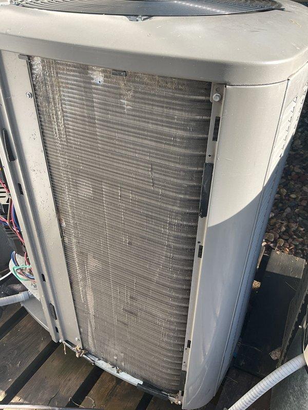 Completed annual heat pump maintenance tune-up on 3-year-old system as part of preventative maintenance agreement. Due to 56° ambient temperature, performed operational testing in heating mode rather than cooling mode to ensure proper system performance. Conducted comprehensive inspection per tune-up protocol, including visual assessment of outdoor unit which showed moderate dirt accumulation on condenser coil fins and filter requiring attention. All components tested and system operating within normal parameters with no issues identified.