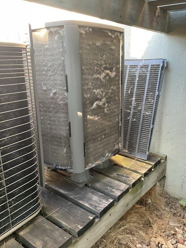 Completed annual heat pump maintenance tune-up on 3-year-old system as part of preventative maintenance agreement. Due to 56° ambient temperature, performed operational testing in heating mode rather than cooling mode to ensure proper system performance. Conducted comprehensive inspection per tune-up protocol, including visual assessment of outdoor unit which showed moderate dirt accumulation on condenser coil fins and filter requiring attention. All components tested and system operating within normal parameters with no issues identified.