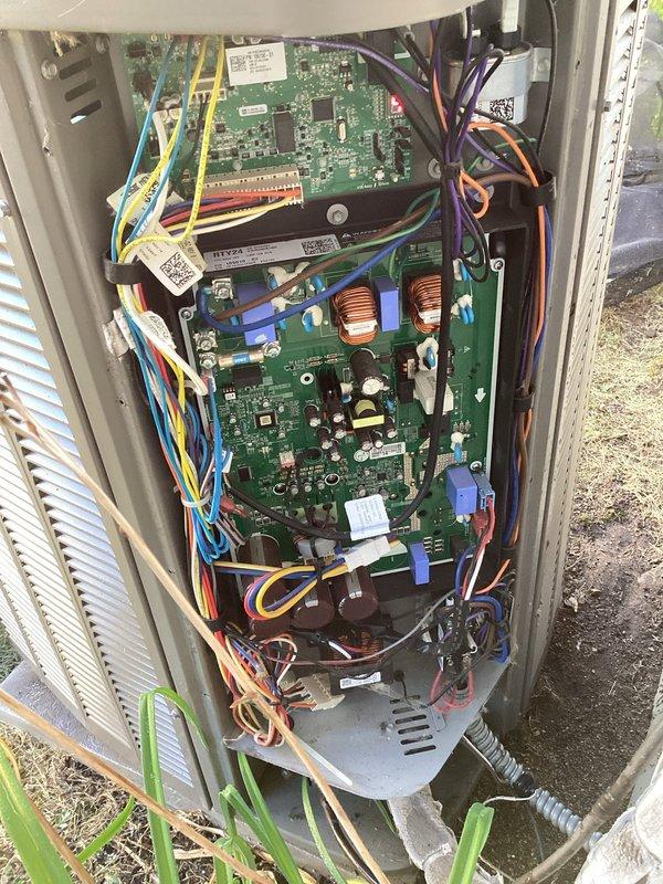 Completed routine maintenance tune-up on five-year-old Lennox condensing unit. Replaced air filter after removing side access door, performed thorough inspection of outdoor unit including control boards and electrical components, and verified system cleanliness and operational efficiency. Advised discontinuing use of outdoor cover to optimize airflow and system performance, confirmed unit operating within normal parameters.