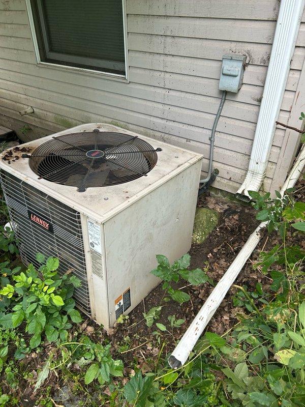 Responded to no cooling complaint on aging Lennox system where outdoor condenser unit was not operating while indoor blower ran normally. Diagnosed loss of low voltage control signal to condenser despite proper 240V supply at contactor. Removed and re-terminated all control wiring connections at circuit board to eliminate loose or corroded contacts, then reset system. After allowing system to stabilize, verified condenser operation, confirmed proper refrigerant charge and system performance. Unit returned to normal cooling operation with all connections secured.