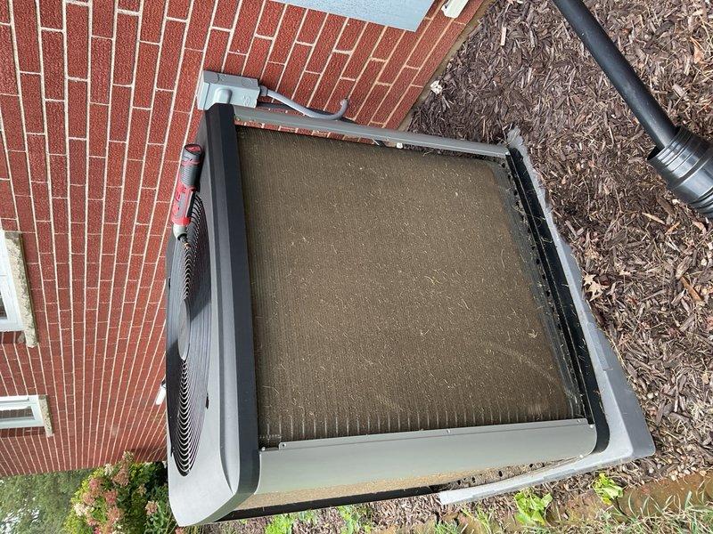 Completed 8-12FR air conditioning tune-up and maintenance on front AC system. Inspected evaporator coil and found heavy dirt accumulation requiring cleaning. Replaced expired humidifier pad and noted that customer's Amazon-ordered filters were incorrect specifications; unit requires proper Pure Air kit for compatibility. Changed air filter as part of routine maintenance service and verified all system components operational.
