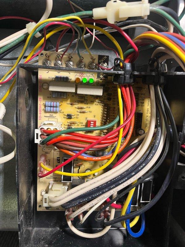 Responded to no cooling call on 2017 Daikin system. Upon arrival, confirmed thermostat was calling for blower operation, but fan failed to run in both cooling and heating modes. Diagnostic testing revealed control board receiving proper call signal but not sending voltage output to blower motor. Determined furnace control board failure as root cause. Provided estimate for 2-stage furnace control board replacement, which was approved for repair.