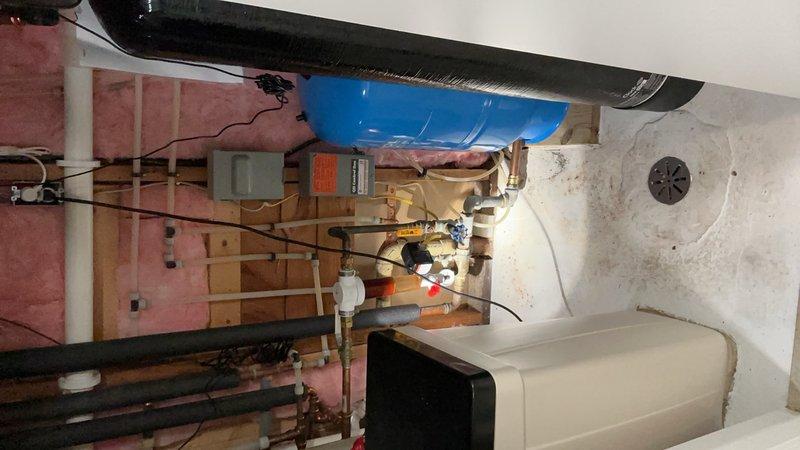 Successfully installed a new 20-gallon pressure tank and 40-60 PSI pressure switch to restore proper water pressure regulation to the residential plumbing system. The new pressure tank was integrated with the existing water supply lines using appropriate copper and brass fittings, ensuring secure connections throughout the assembly. The 40-60 pressure switch was mounted and calibrated to maintain optimal system pressure between the designated range, providing reliable automatic pump control and preventing pressure fluctuations that can damage plumbing fixtures and appliances.
