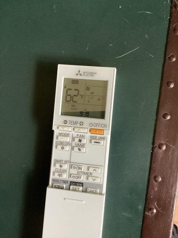 Responded to warranty callback for recently installed Mitsubishi heat pump system not cooling. Upon arrival, confirmed unit was not reaching setpoint with thermostat displaying 75°F while set to 62°F. Diagnosed system as low on refrigerant charge. Performed leak search to identify source of refrigerant loss, recharged system to manufacturer specifications, and verified proper cooling operation before departure.
