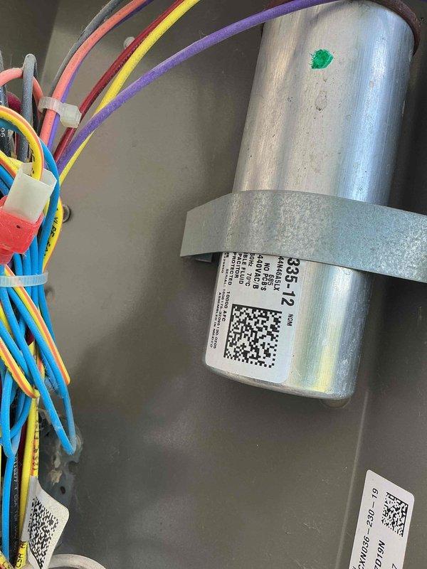 Responded to no cooling complaint on Lennox unit with 3 months remaining under warranty. Found outdoor fan not operating and discharge lines running hot. Diagnosed failed capacitor as root cause of cooling failure. Replaced defective capacitor and installed hard start kit to improve compressor performance and longevity. System tested and verified operational upon completion.