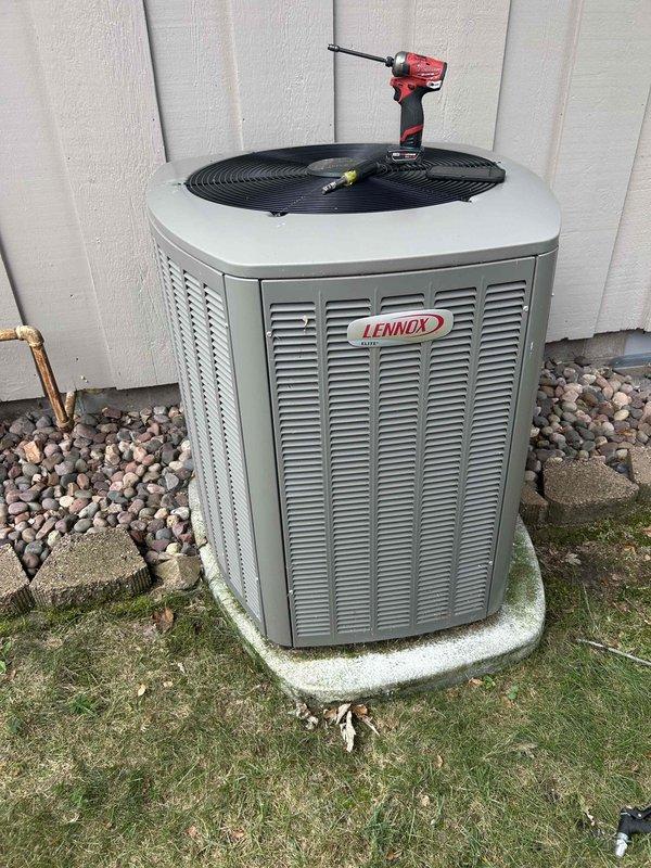 Completed comprehensive HVAC maintenance agreement service on Lennox air conditioning and furnace system, both approximately 6 years old. Performed full seasonal tune-up on both units including standard inspection, cleaning, and testing procedures per manufacturer specifications. AC condenser unit serviced on exterior pad with refrigerant lines inspected and all mechanical components verified operational. Furnace system received complete tune-up with all safety controls and operational parameters checked and documented on maintenance forms. Both systems found to be functioning properly with no deficiencies noted at time of service.