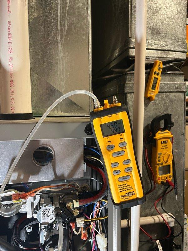 Completed comprehensive maintenance agreement service on 8-year-old furnace and air conditioning system. Performed full furnace tune-up including inspection of all routine components, heat exchanger integrity check, filter evaluation, blower assembly cleaning, and evaporator coil inspection. Verified condensate drain line flowing properly with no blockages. Confirmed all electrical connections secure and within specifications.

Conducted outdoor unit inspection and cleaned condenser coil to ensure optimal heat transfer. Verified proper refrigerant pressures using calibrated diagnostic equipment. Operated furnace for 15-minute test cycle, confirming proper ignition sequence, flame characteristics, and gas pressure readings. Measured temperature rise across heat exchanger at 50°F, indicating proper combustion efficiency and airflow.

Performed air conditioning system evaluation with 15-minute operational test. Measured temperature split across evaporator coil at 24°F, confirming adequate