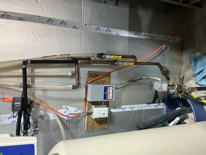 Responded to complaint of pressure tank making noise and low water pressure. Upon inspection, determined the pressure tank was short cycling due to a ruptured bladder. Replaced the defective pressure tank and tank tee to restore proper water pressure and eliminate the cycling issue. System tested and verified operational upon completion.