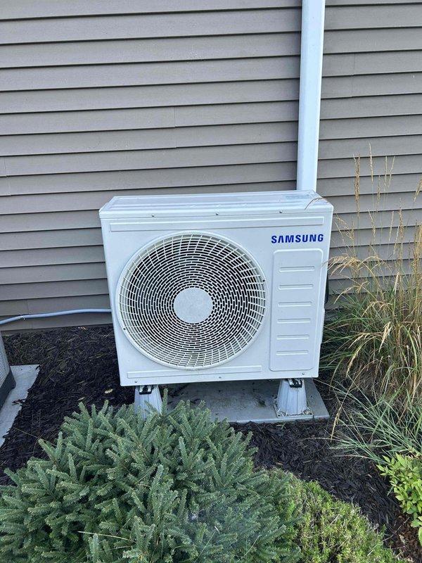 Performed comprehensive maintenance agreement service on multiple HVAC systems including furnace, air conditioner, Samsung mini-split system, and Marxx garage unit heater. Completed full system tune-ups on all equipment, documented equipment make, model, and serial numbers with photographs, and verified all systems operating within normal parameters. All units found in good working condition with proper clearances and professional installations maintained.