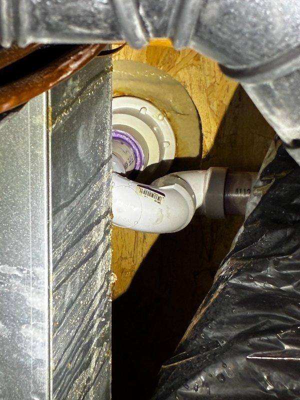 Responded to a callback for an unresolved leak originating from an upstairs shower in a townhome. Upon inspection, discovered the shower was draining slowly and the shower drain assembly had become loose from the shower base. Snaked the shower drain line to clear the obstruction and restore proper drainage flow. Reset and secured the shower drain to the shower base to eliminate the leak and ensure a watertight seal.