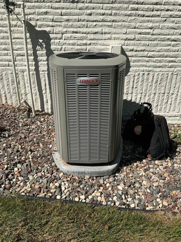 Completed preventive maintenance agreement inspection on 2-year-old Lennox air conditioning system and 15-year-old Carrier furnace. Verified capacitor, contactor, and refrigerant charge within specifications on cooling system. Cleaned condenser coil and confirmed proper amp draws and temperature drop across evaporator coil. Inspected furnace components including igniter, flame sensor, blower motor, and heat exchanger. Performed combustion analysis and verified temperature rise within acceptable range. Identified draft motor producing loud grinding noises during operation, indicating imminent failure. Heat exchanger showing significant wear consistent with age. Recommended complete furnace replacement due to age and cost-effectiveness compared to ECM draft motor replacement. Discussed equipment options with homeowner, completed parts request form, and scheduled follow-up consultation with service advisor.