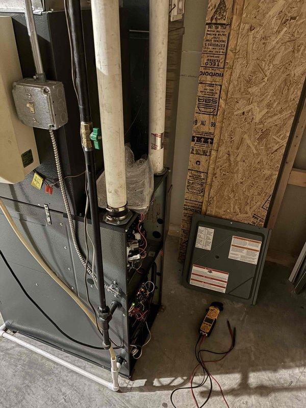 # HVAC Service Completed

Responded to a no cooling call on a 5-year-old Ameristar air conditioning system. Upon arrival, confirmed the unit was not turning on or providing cooling. Performed diagnostic testing and determined the thermostat had failed and was not sending call signals to the system. Replaced the defective thermostat with a new unit. Verified proper operation of both the indoor air handler and outdoor condensing unit. System tested and confirmed operating within normal parameters with proper cooling output restored.