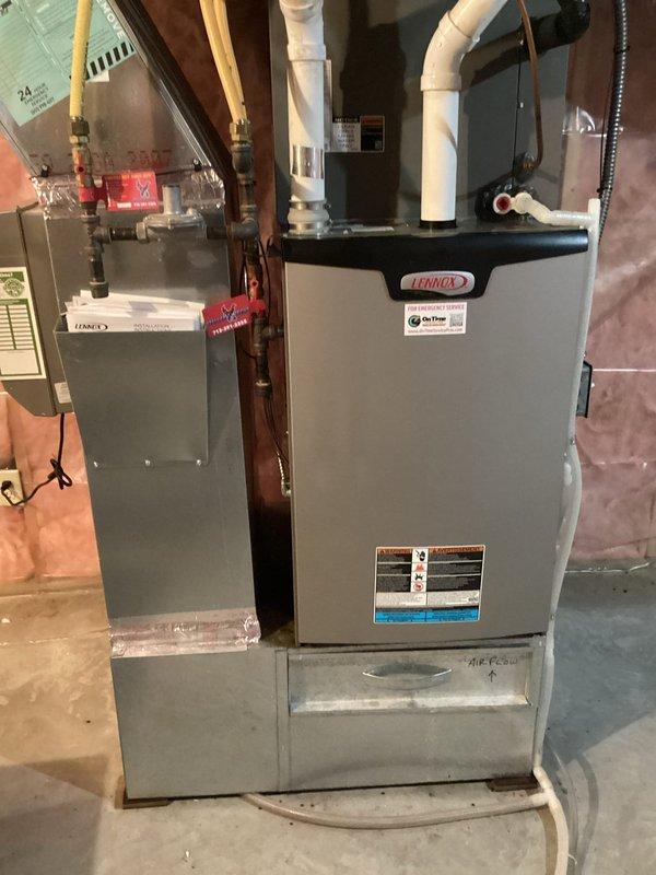 Completed comprehensive tune-up and maintenance on residential HVAC system including Lennox furnace and air conditioning unit with attic-mounted air handler. Documented equipment make, model, and serial numbers with photographic records as requested. All systems tested and confirmed operating within normal parameters with no deficiencies noted.