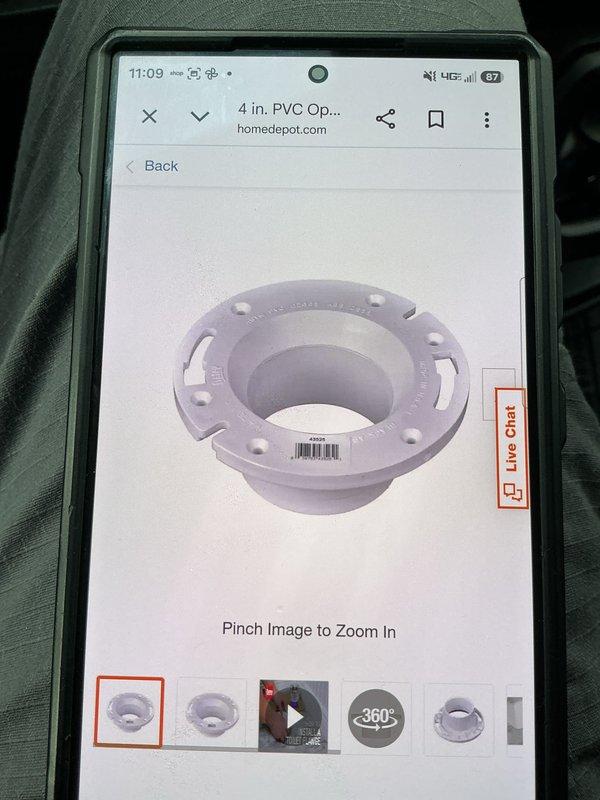 Completed plumbing inspection identifying loose toilet requiring repair. Installed new 4-inch PVC flange on concrete floor to secure toilet fixture. Took measurements for future shower bar installation in tiled shower area with subway tile pattern.
